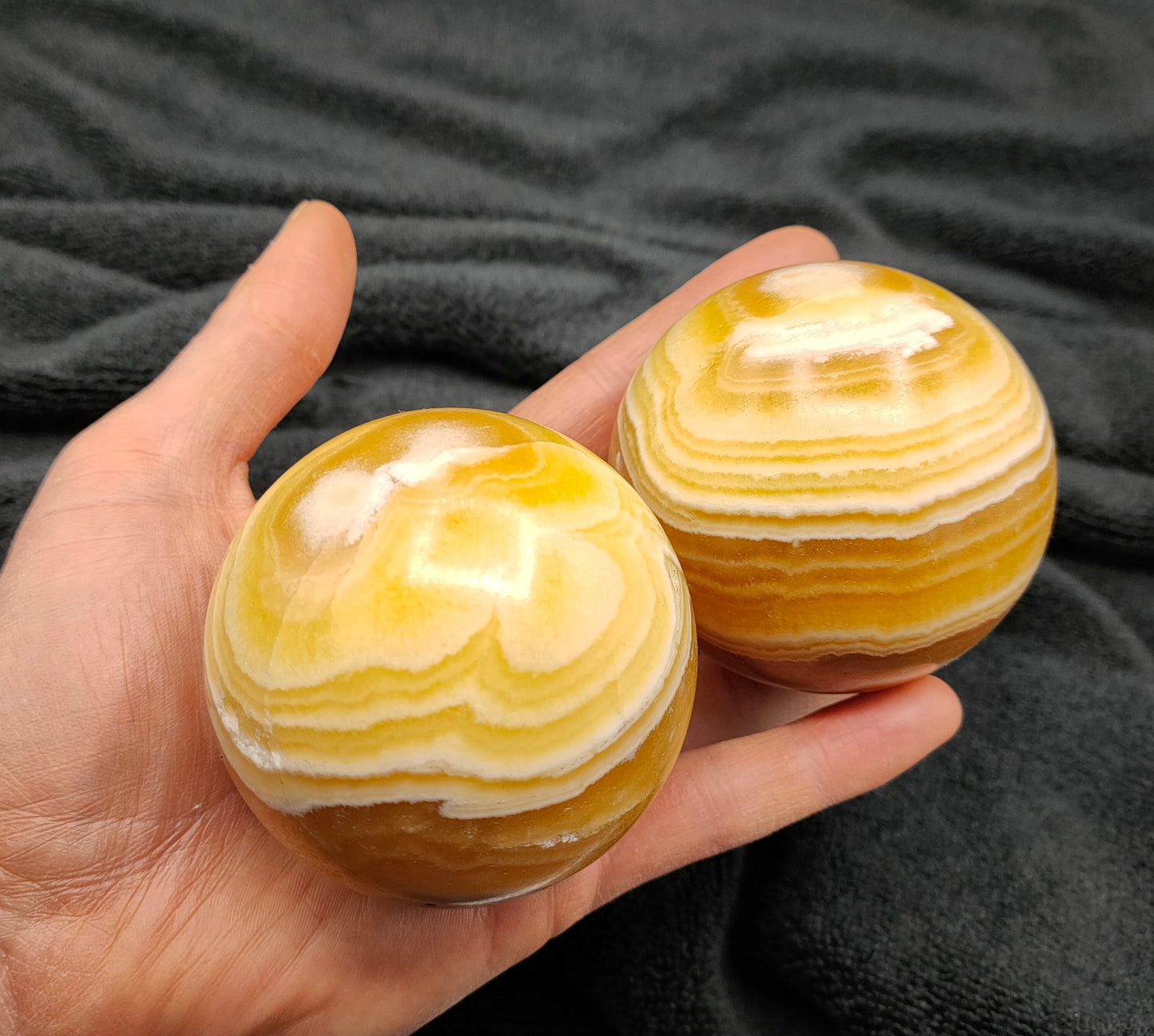 1KG Banded Yellow Calcite Sphere's