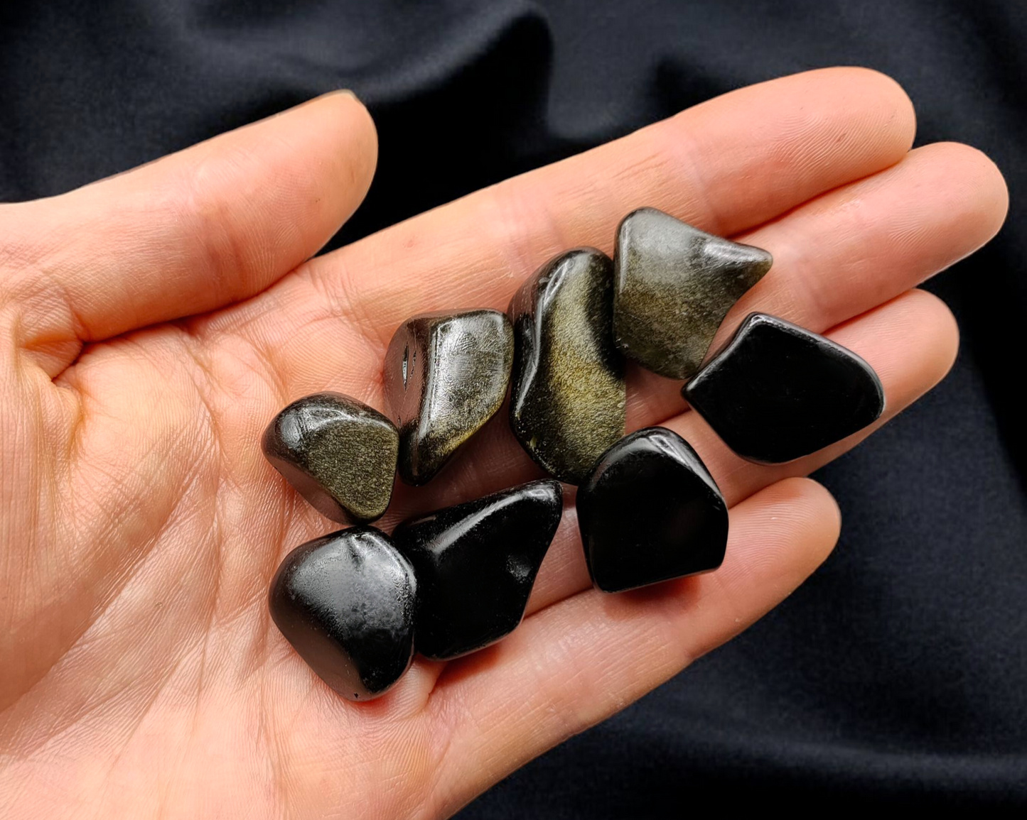 1KG Black Gold & Silver Obsidian Tumbles / chips