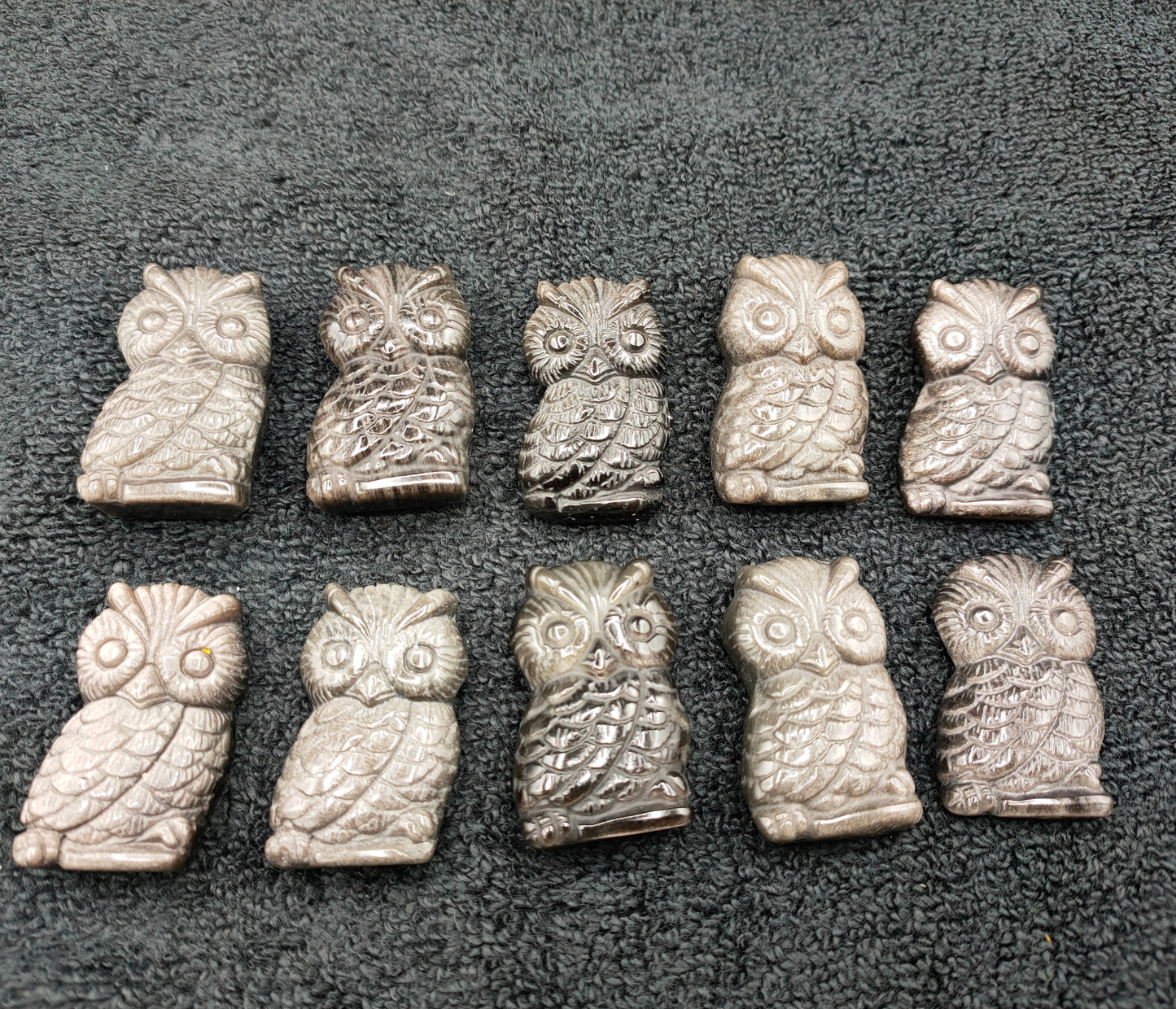 10X SILVER OBSIDIAN OWL CARVINGS