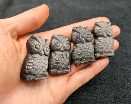 10X SILVER OBSIDIAN OWL CARVINGS