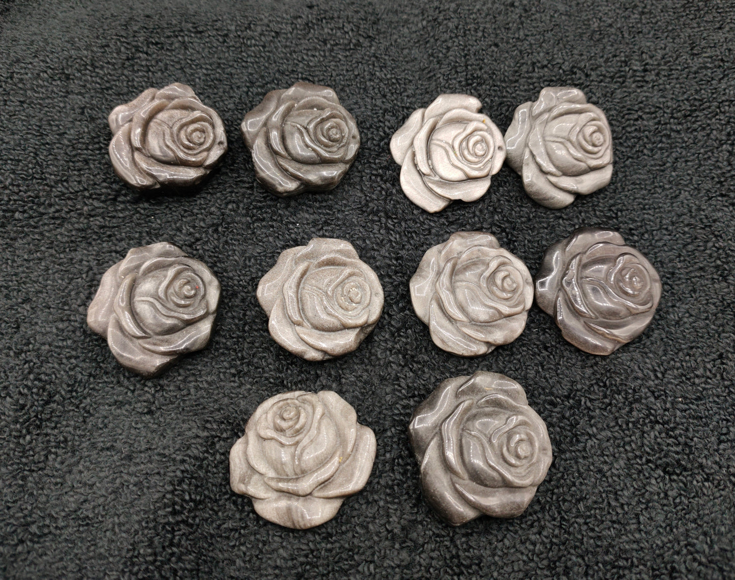 10X SILVER OBSIDIAN ROSE CARVINGS