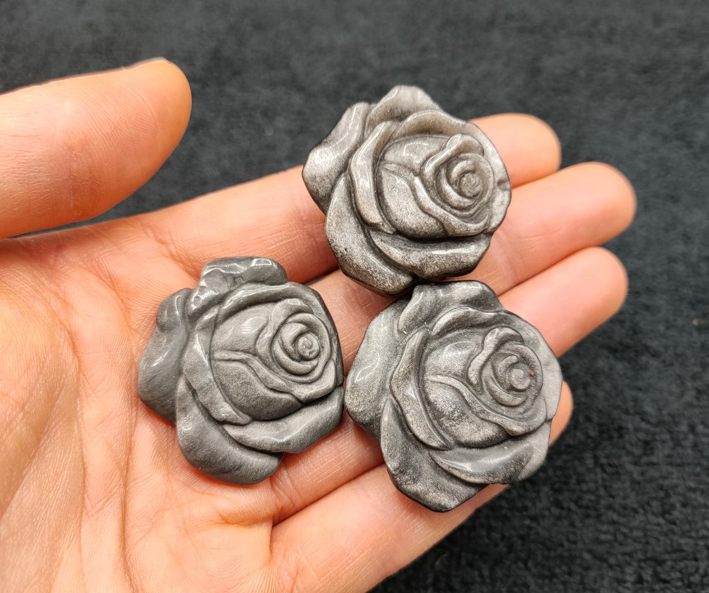 10X SILVER OBSIDIAN ROSE CARVINGS