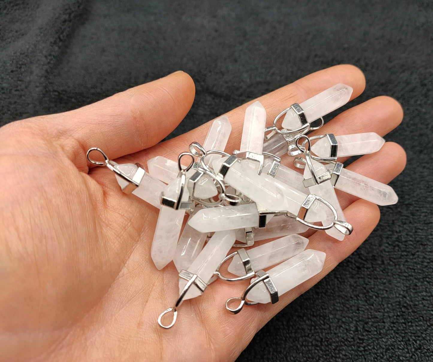 20X CLEAR QUARTZ DOUBLE POINT PENDANTS