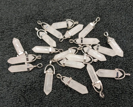 20X CLEAR QUARTZ DOUBLE POINT PENDANTS