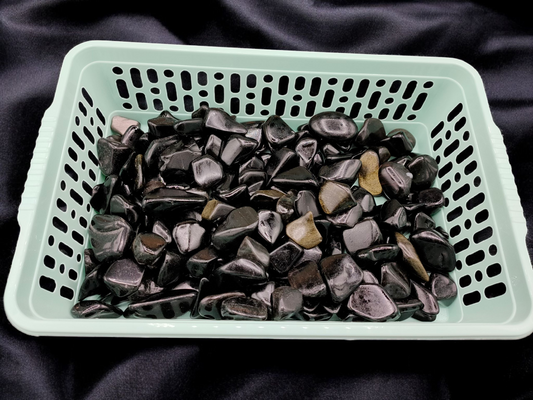 1KG Black Gold & Silver Obsidian Tumbles / chips
